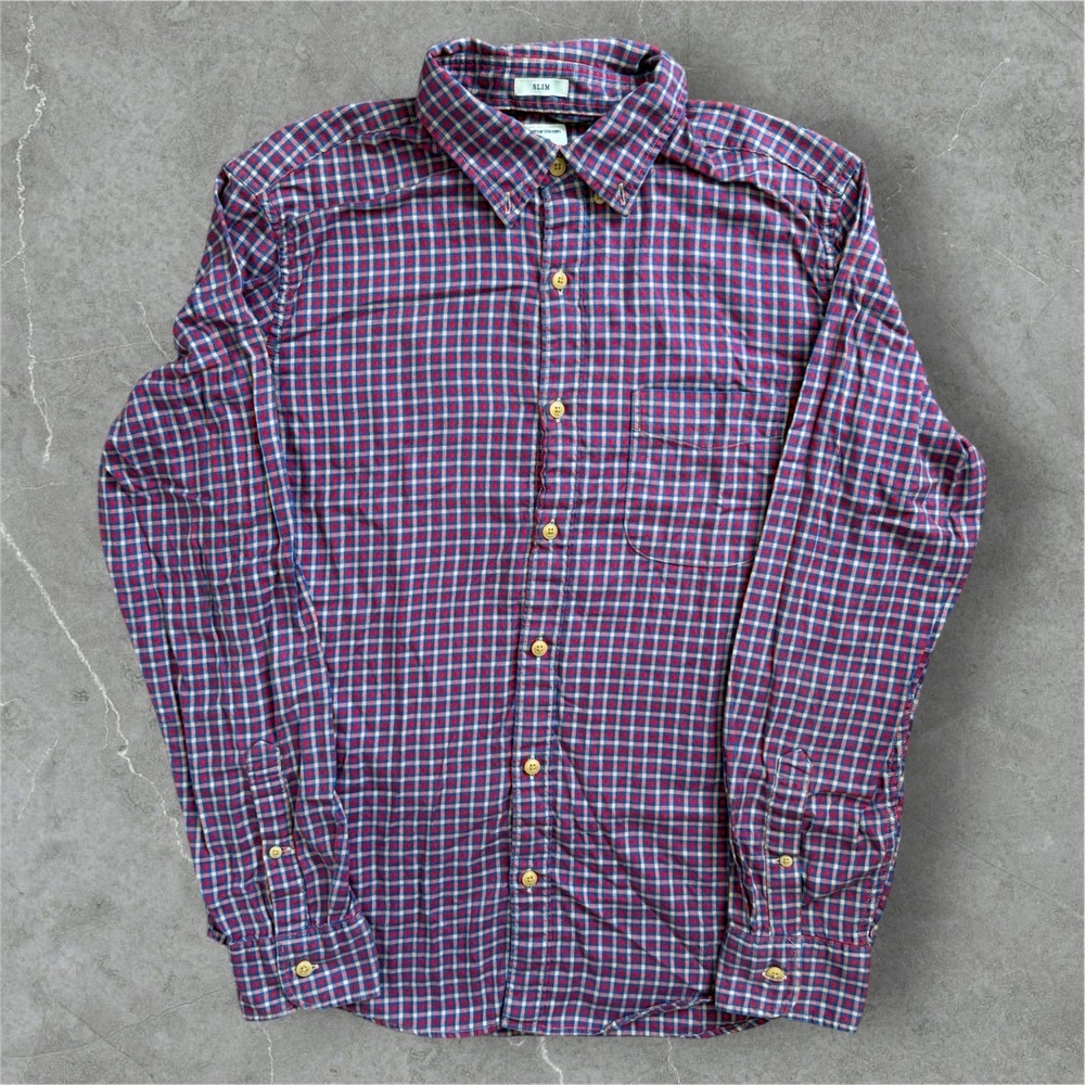 J Crew Slim Fit Plaid Button Down Shirt Men's Medium Red Blue Cotton